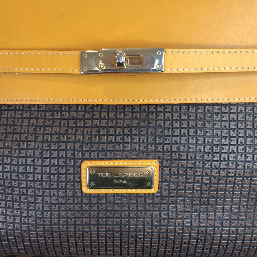 TED LAPIDUS Caramel Leather Top Handle & Monogram Logo Vinyl Crossbody Satchel - Picture 14 of 16
